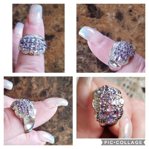 Genuine 5ct Tanzanite Cluster Ring Size 8 - Picture 3 of 7